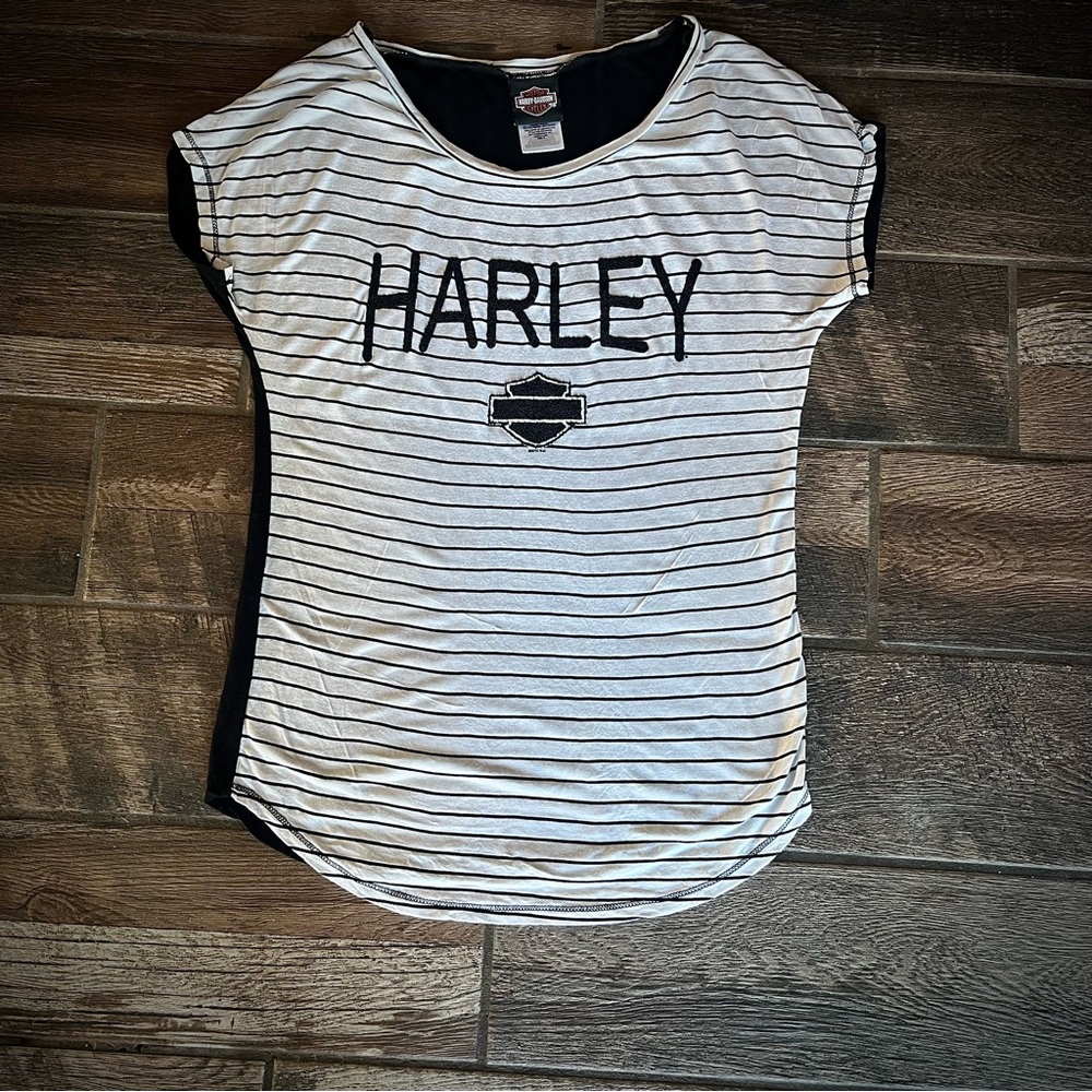 Harley Davidson striped black top Deadwood South Dakota. S